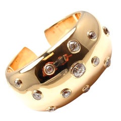 Fred Leighton Diamond Yellow Gold Cuff Bangle Bracelet