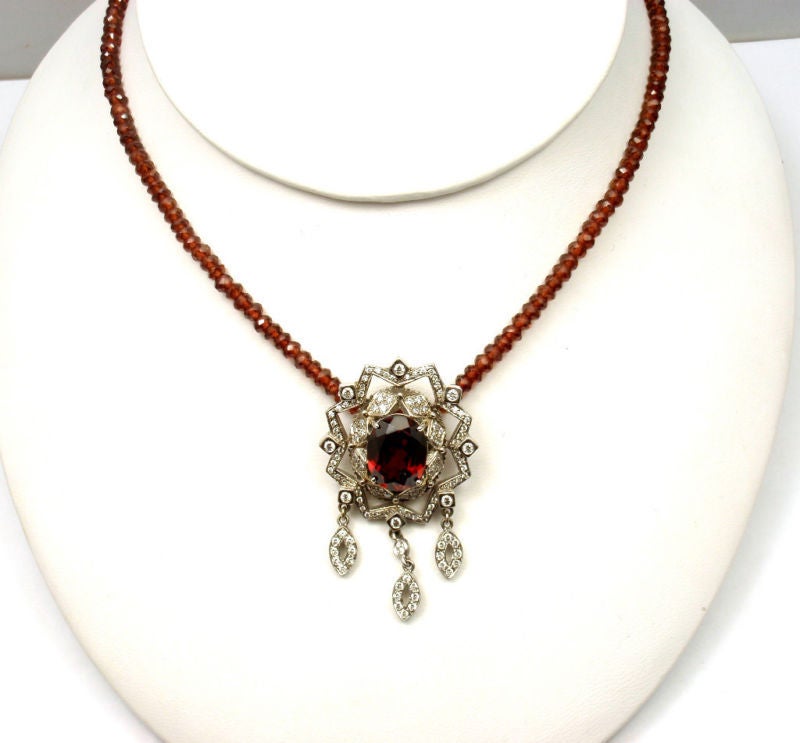 DORIS PANOS Diamond and Garent White Gold Necklace at 1stDibs