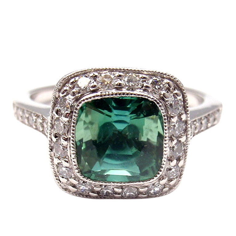 TIFFANY & CO Legacy Diamond & Green Tourmaline Platinum Ring