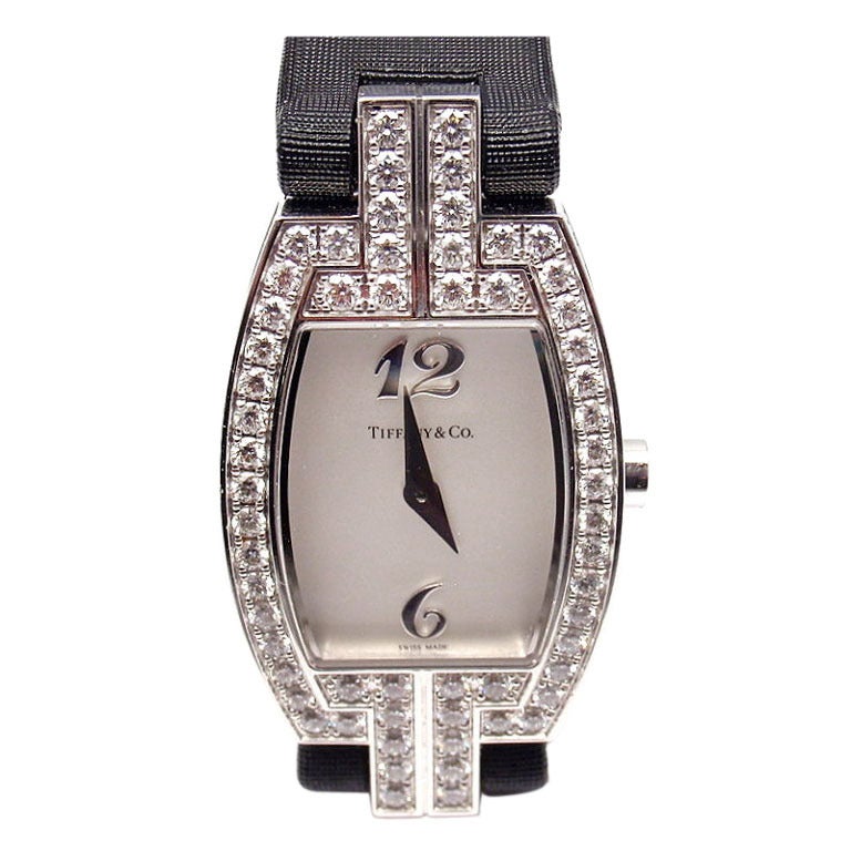 Tiffany & Co. Lady's White Gold and Diamond Tonneau Wristwatch