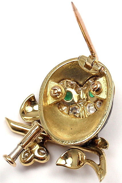 VAN CLEEF & ARPELS Owl Diamond Emerald Enamel Yellow Gold Brooch Pin 2