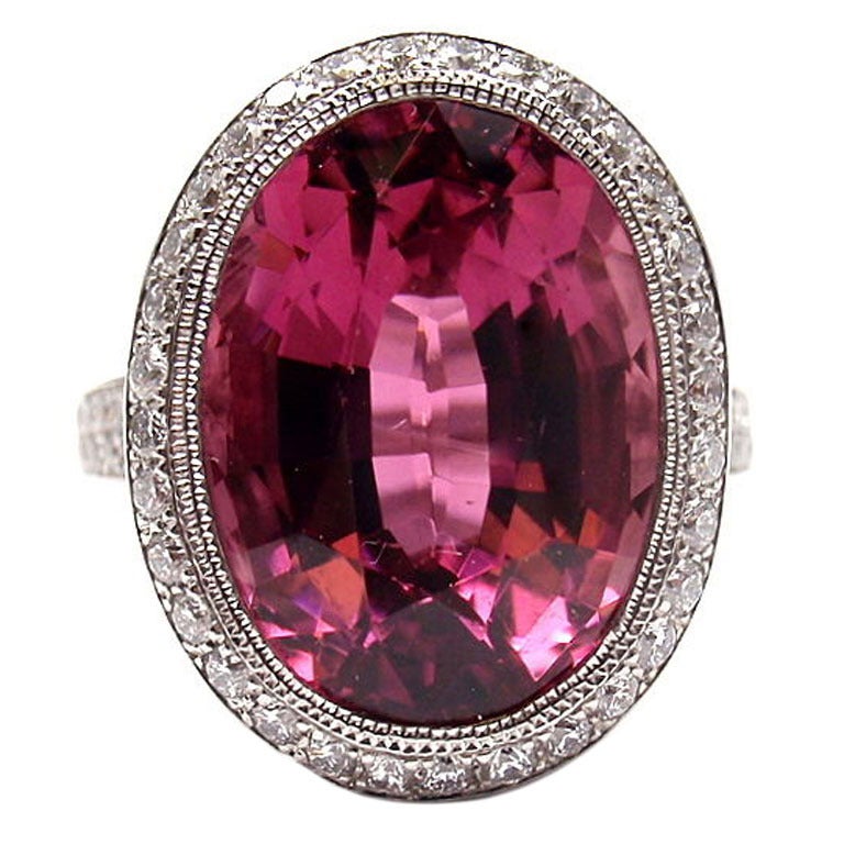 TIFFANY & CO France Pink Tourmaline & Diamond Platinum Ring