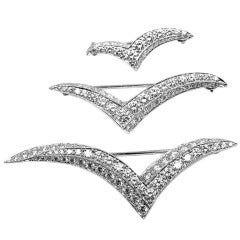 TIFFANY & CO Diamond Set of 3 Seagull Brooch Platinum Pins