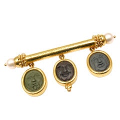ELIZABETH LOCKE Carved Lava Cameo Pearl Yellow Gold Brooch Pin 6