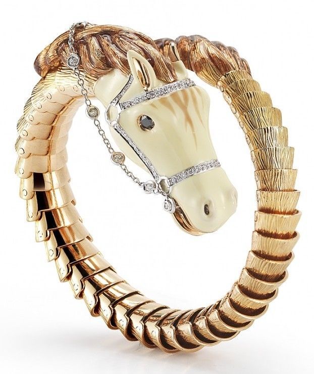 ROBERTO COIN Horse White Enamel & Diamond Rose Gold Bracelet 3