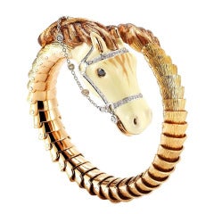 ROBERTO COIN Horse White Enamel & Diamond Rose Gold Bracelet