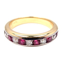 Vintage Tiffany & Co. Ruby Diamond Yellow Gold Platinum Lucida Band Ring