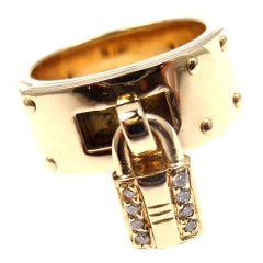 Hermes Diamond H Lock Yellow Gold Ring 6