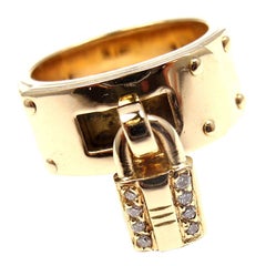 Hermes Diamond H Lock Yellow Gold Ring