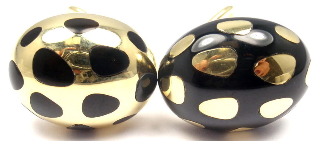 Tiffany & Co Positive Negative Black Jade Gold Polka Dot Earrings In New Condition In Holland, PA