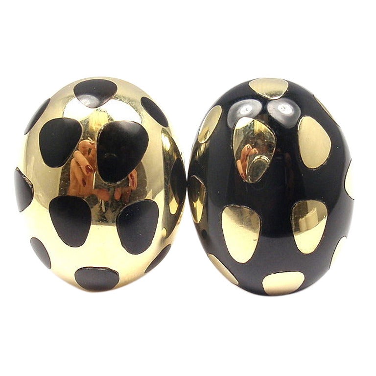 Tiffany & Co Positive Negative Black Jade Gold Polka Dot Earrings