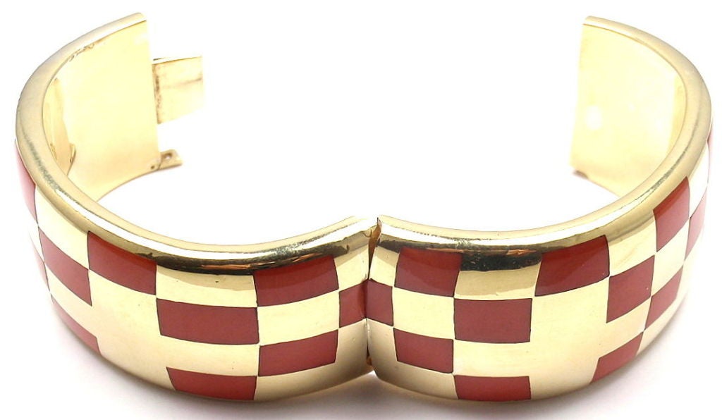18k Yellow Gold Coral Inlaid Bangle Bracelet by Tiffany & Co. 

Details: 
Length: 6.5