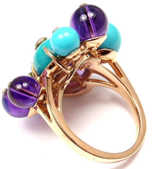 Cartier Delices De Goa Turquoise Amethyst Diamond Gold Ring In New Condition In Holland, PA