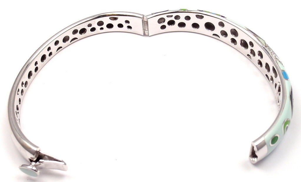 Roberto Coin Collection Enamel Ruby Diamond White Gold Bangle Bracelet In New Condition In Holland, PA