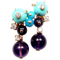 Cartier Delices De Goa Turquoise Amethyst Diamond Gold Earrings