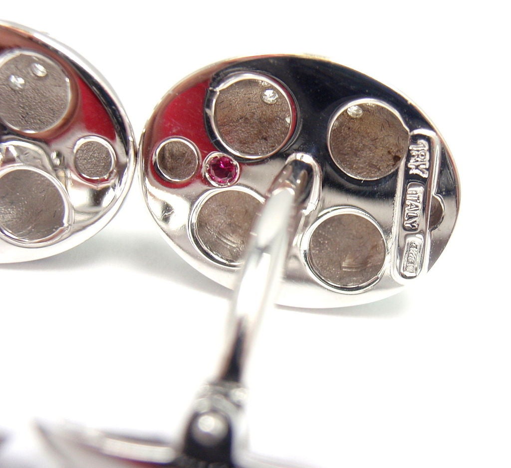 Roberto Coin Collection Enamel Ruby Diamond White Gold Cufflinks In New Condition In Holland, PA