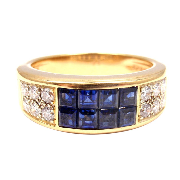 Cartier Invisible Set Sapphire Diamond Yellow Gold Band Ring