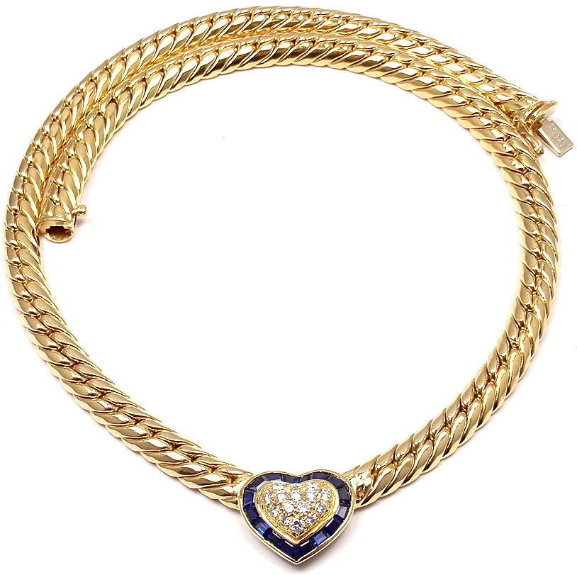 Van Cleef & Arpels Sapphire Diamond Yellow Gold Necklace In New Condition In Holland, PA
