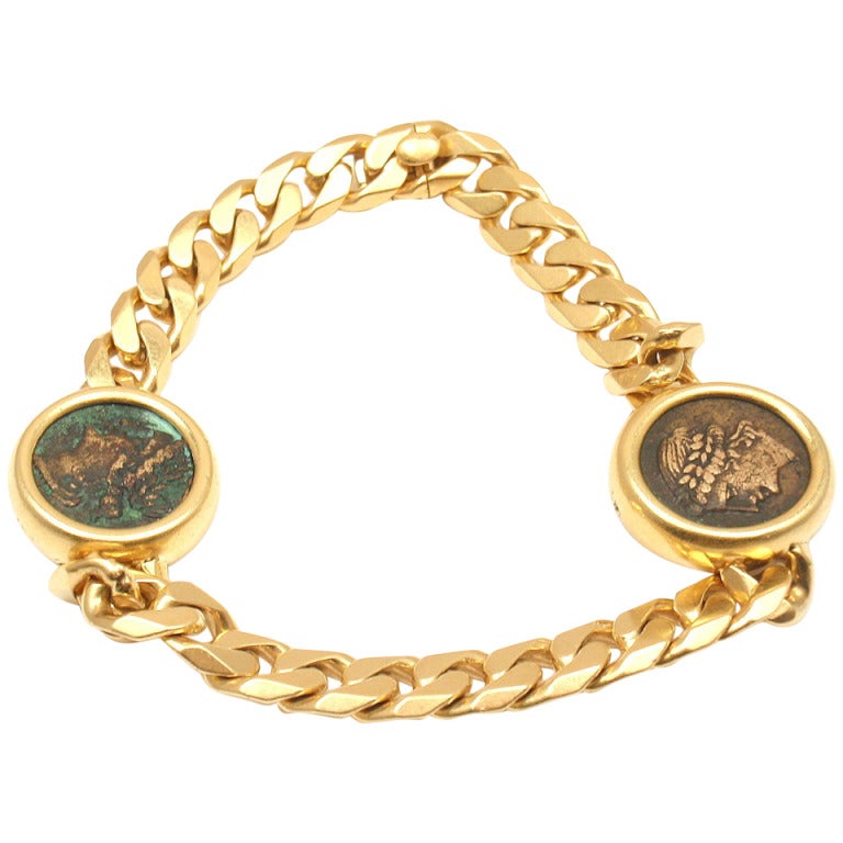 Bulgari Two Coin Chain Yellow Gold Bracelet
