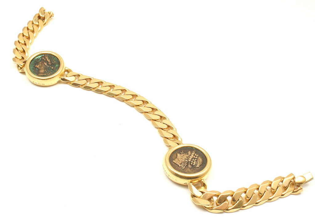 Bulgari Two Coin Chain Yellow Gold Bracelet In New Condition In Holland, PA