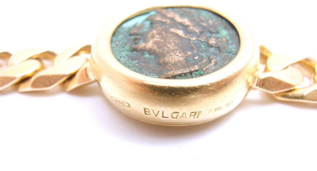 Bulgari Two Coin Chain Yellow Gold Bracelet In New Condition In Southampton, PA