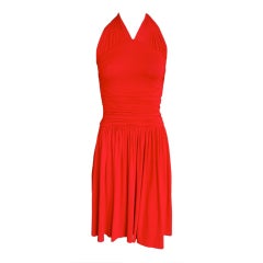 CELINE Red matte jersey halter dress