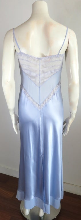 LA PERLA Soft blue silk & lace slip dress with rice pearl strand 5