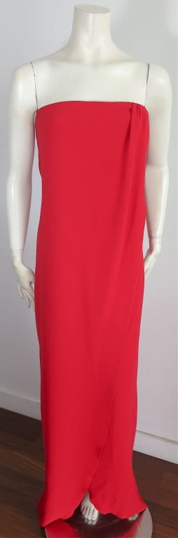 VALENTINO Iconic red silk jersey draped column dress