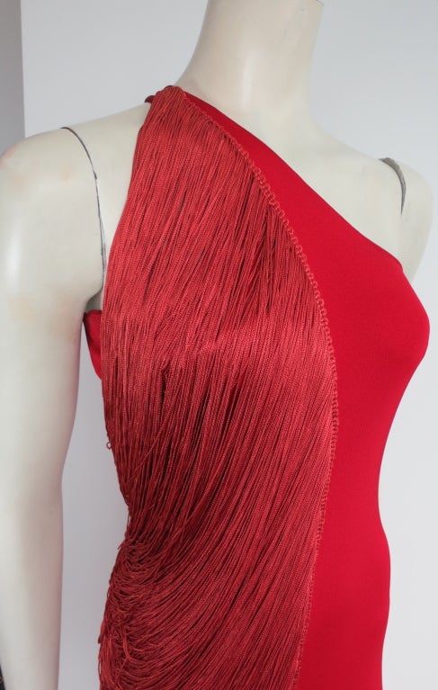 Vintage BILL BLASS early 1970's era scarlet draped fringe dress 6