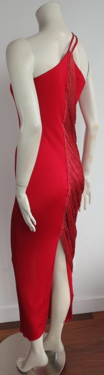 Vintage BILL BLASS early 1970's era scarlet draped fringe dress 1