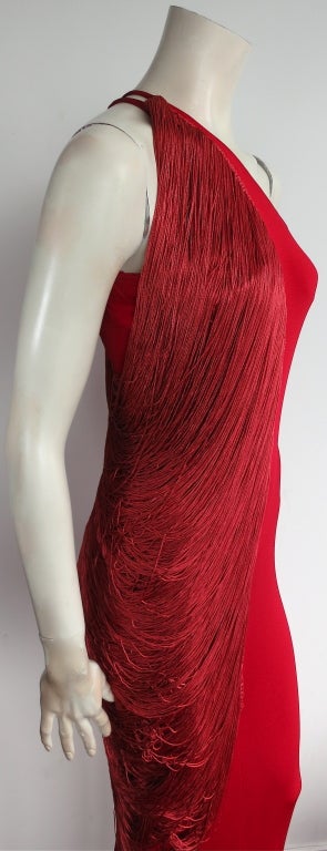 Vintage BILL BLASS early 1970's era scarlet draped fringe dress 3