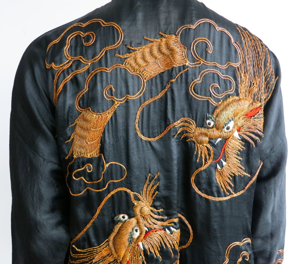 1930's era gold bullion embroidered silk chinese robe/jacket 2