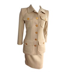 YVES SAINT LAURENT Rive Guache Khaki knit gold 2pc. skirt suit