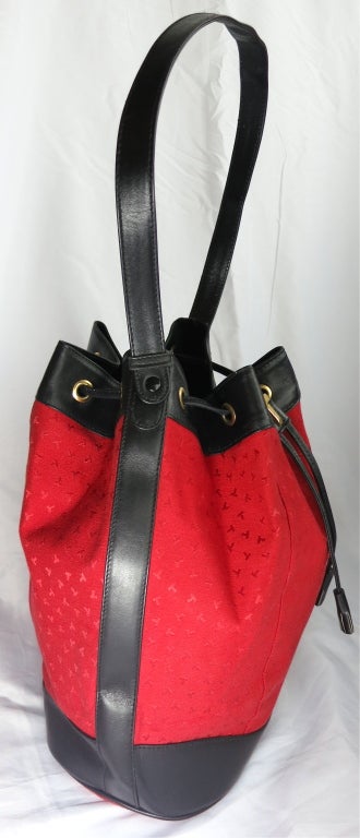 TIFFANY & CO. Leather trim drawstring monogram tote bag purse 1