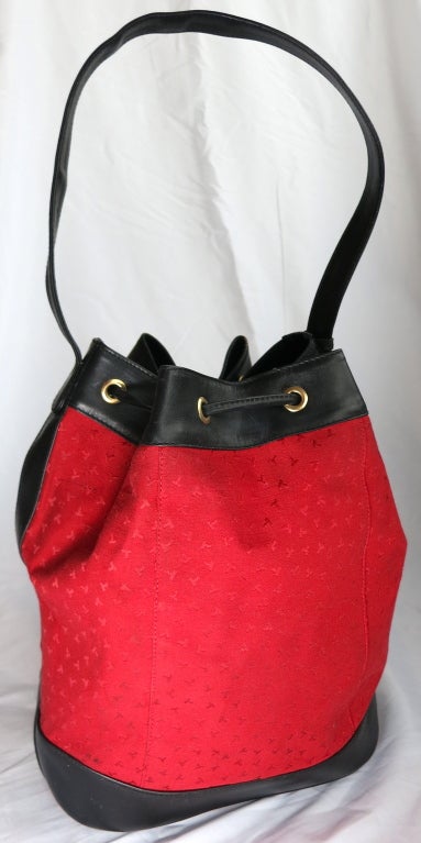 TIFFANY & CO. Leather trim drawstring monogram tote bag purse 2