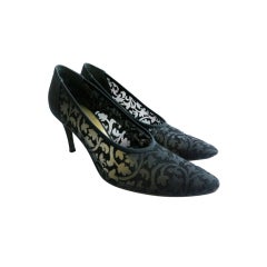 YVES SAINT LAURENT 1990
s era Black embroidered mesh heels