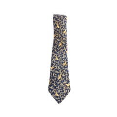 Vintage HERMÉS PARIS 1950's Sparrow & holly silk necktie