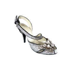 MIU MIU Silver glitter rhinestone front slingback heels