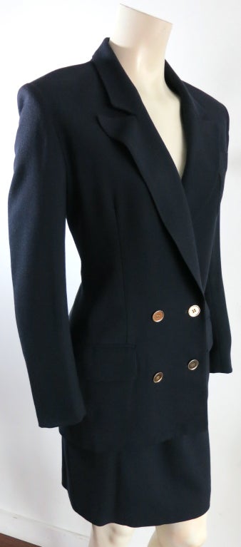 CHRISTIAN DIOR 1980's era Navy wool suit with gold embroidery 2