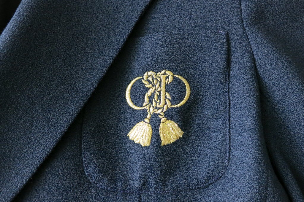 CHRISTIAN DIOR 1980's era Navy wool suit with gold embroidery 4