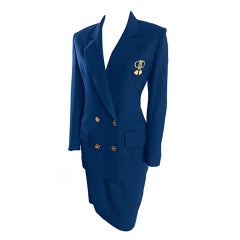 CHRISTIAN DIOR 1980's era Navy wool suit with gold embroidery