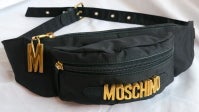 MOSCHINO Black nylon fanny pack with polished gold logo