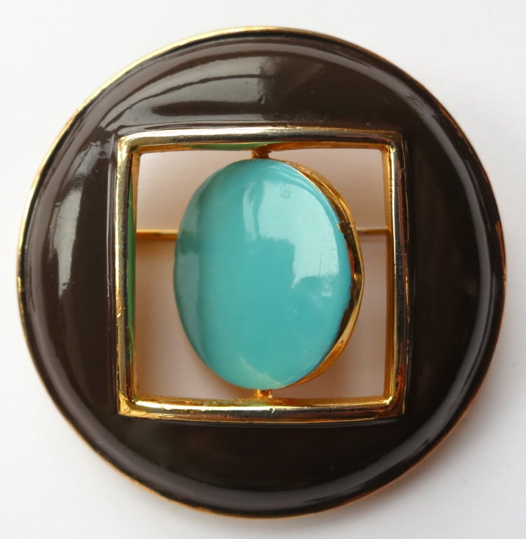 PIERRE CARDIN 1960's rotating circle in square brooch 1
