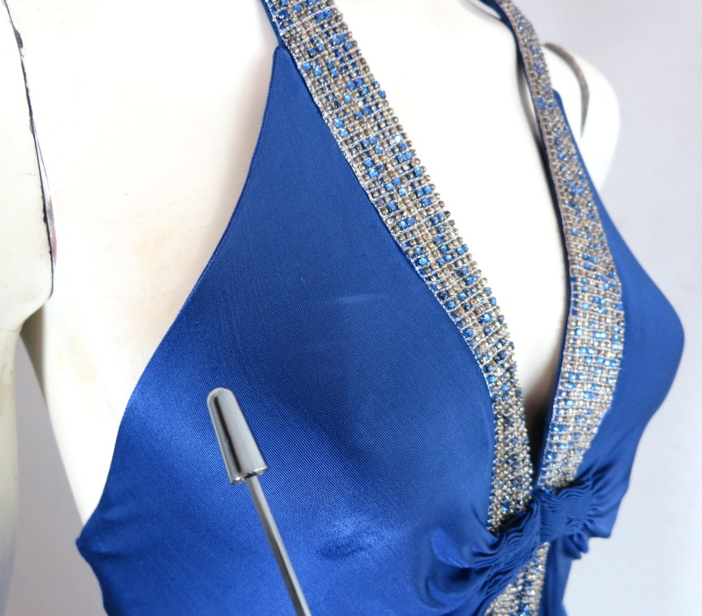 ROBERTO CAVALLI Sapphire blue crystal halter neck evening dress 7