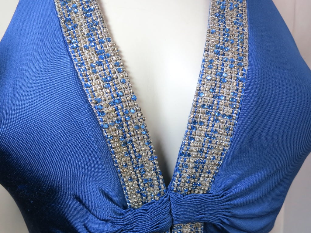 Women's ROBERTO CAVALLI Sapphire blue crystal halter neck evening dress