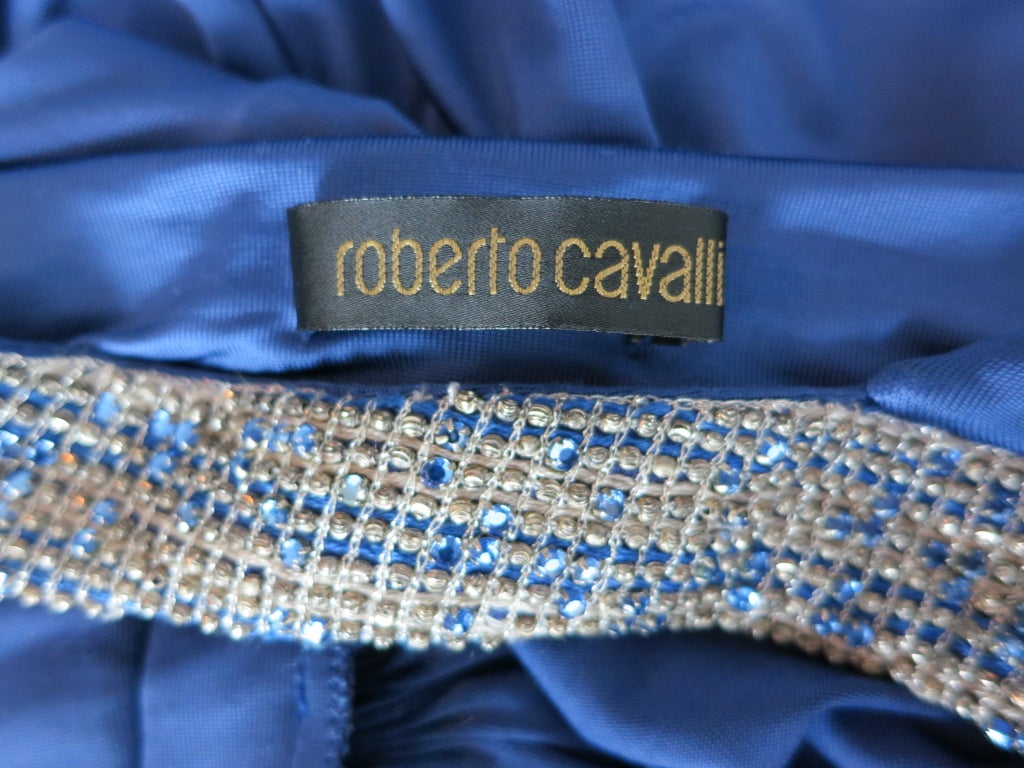 ROBERTO CAVALLI Sapphire blue crystal halter neck evening dress 2
