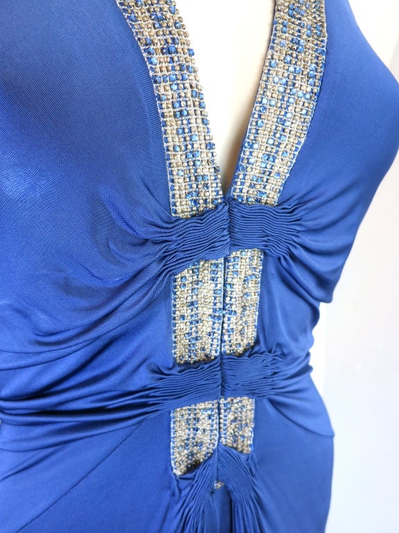 ROBERTO CAVALLI Sapphire blue crystal halter neck evening dress 3