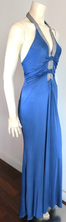 ROBERTO CAVALLI Sapphire blue crystal halter neck evening dress 4