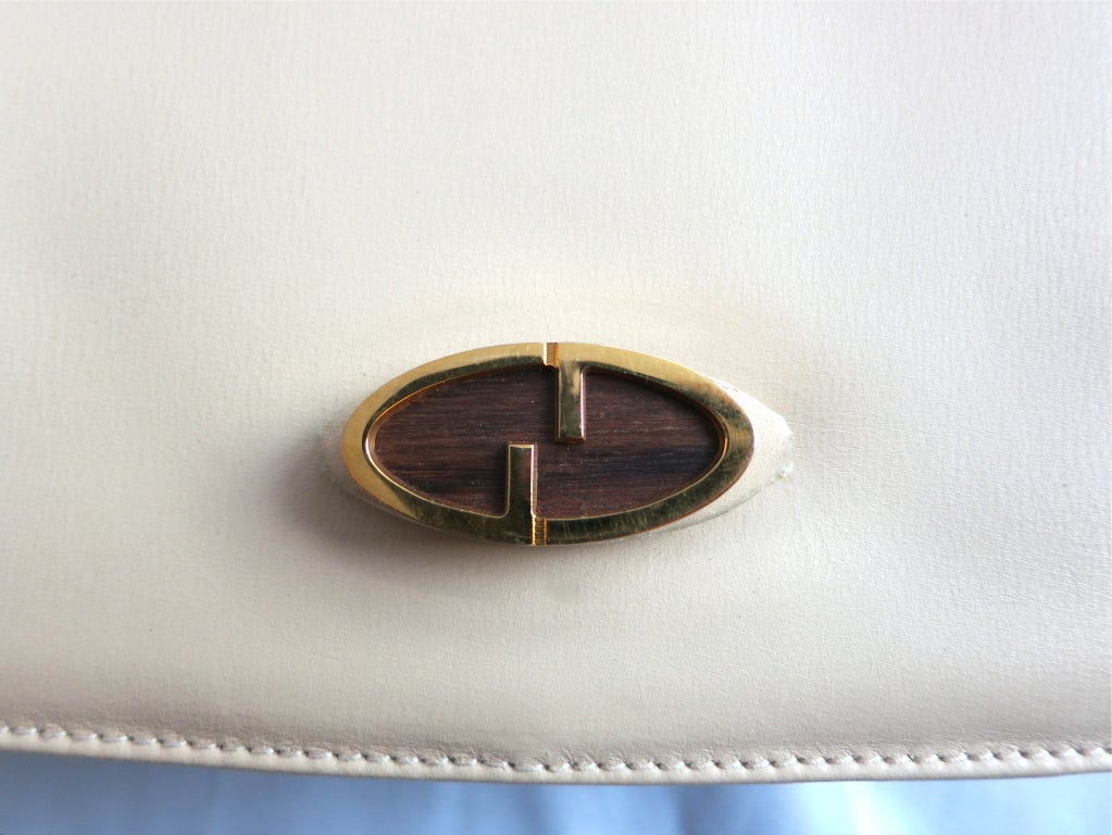 Vintage GUCCI 1980's era Suede purse with gold & wood logo front 3