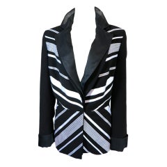 Unworn GIANFRANCO FERRE Black & white silk detail ribbon jacket